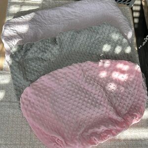 Soft Pink and Gray Textured Bassinet/Changing Pad Covers - Set of 3